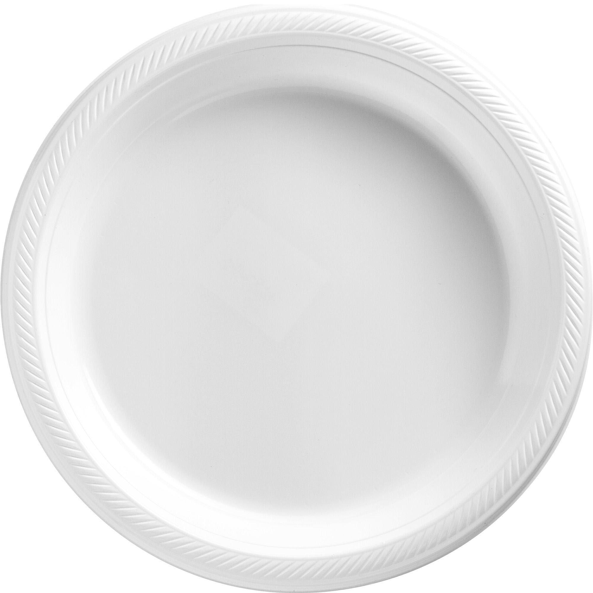 White plastic outlet dinner plates